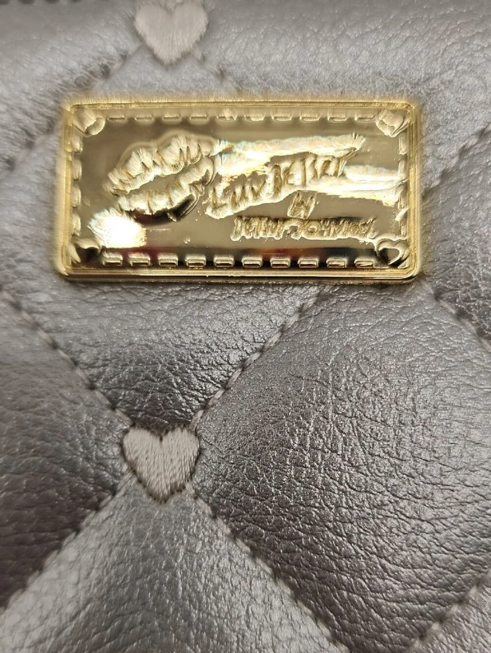 Betsy Johnson Metallic Silver Quilted Heart Zip Wallet